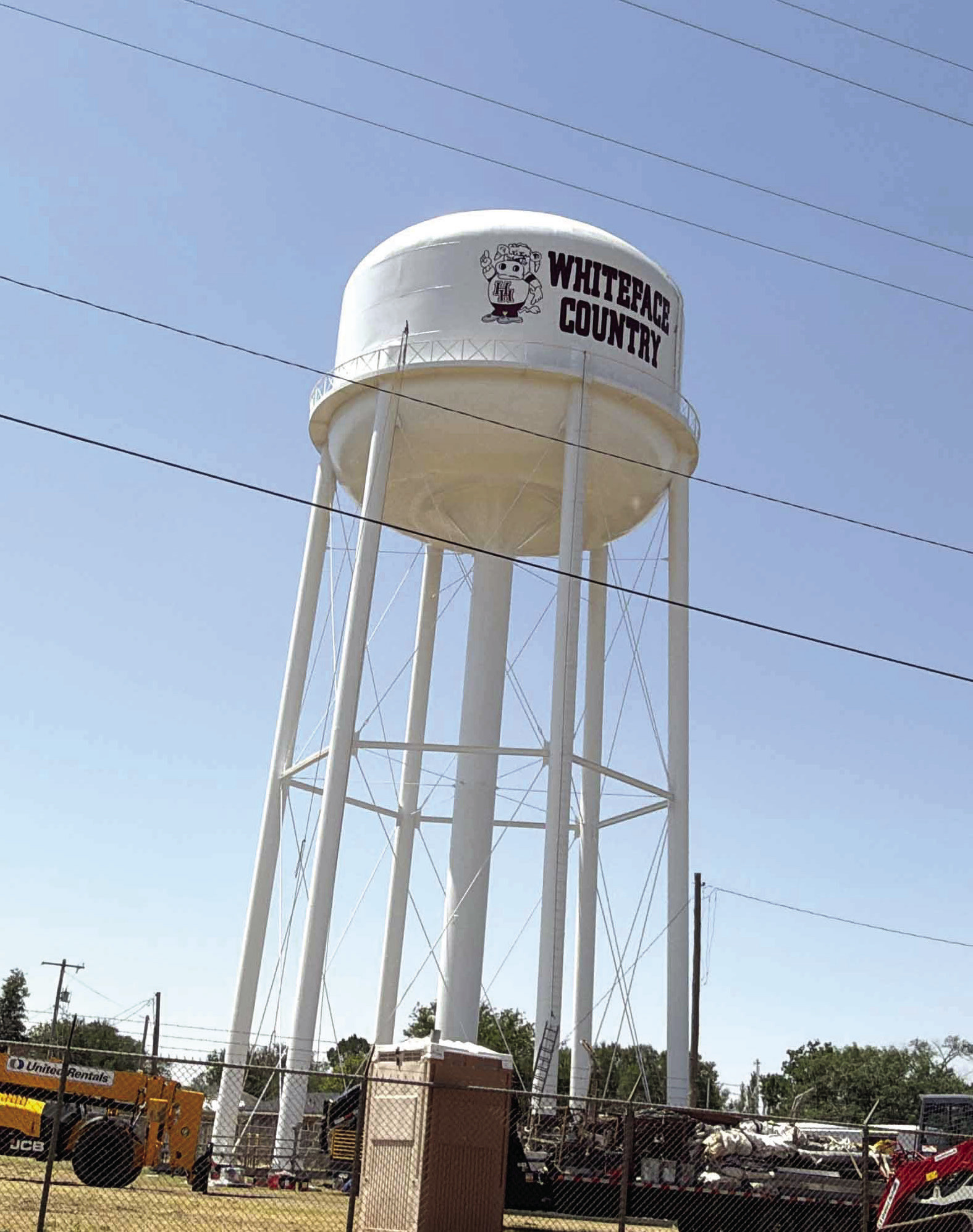The City of Hereford water tower near Whiteface Field is sporting new repairs and a new coat of paint. The project has been underway for weeks and is nearly complete. (Brand photo)
