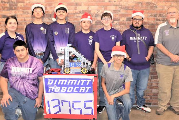 DHS Robocats #13755 (front row, left to right) Roy Anes, Nick Chavez, (back row) Coach Engelbrecht, Brandon Sanchez, Daniel Duenes, Rydyr Sanders, Luis Perez, Emilio Diaz and Coach Bellcompeted at the 2024 FiT-W&amp;amp;P Amarillo League Meet #2 and went 3-1-1 and is sitting in 11th place in District.