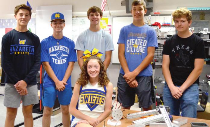 Nazareth Veteran Robotics Team: Tell Bagley, Chloe Birkenfeld, Tanner Birkenfeld (Captain), Brett Heitschmidt, Tagan Ramsey, and Luke Schulte (Captain)