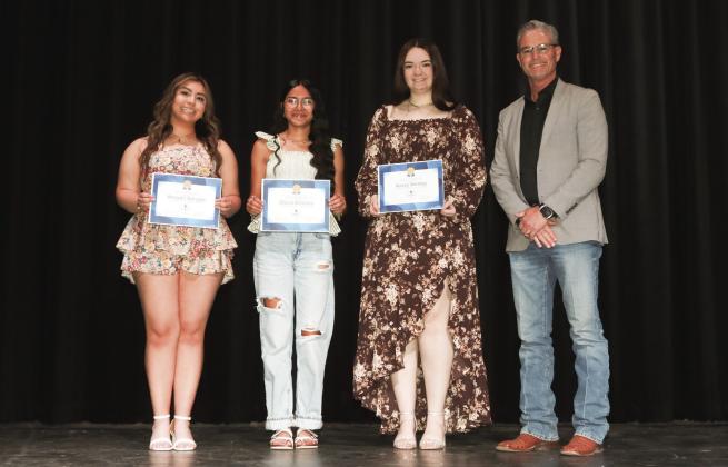 Mid-Plains Rural Telephone Scholarship presented by Dusty George - Anayeli Barajas, Diana Briones, and Avary Wesley