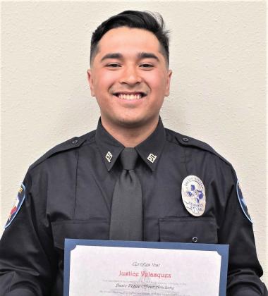 Dimmitt Police Department’s newest police officer, Justice Velasquez, will be going on duty soon. He recently graduated from the South Plains College Law Enforcement Training Center and took the TCOLE test on Friday.