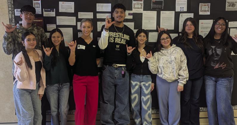 Left to Right- Brandon Romo, Frida Madrigal, Clarissa Medina, (WTAMU) Representative Kyal Browne, Zeke Pina, Rosa Medina, Sarah Morales, Nevae Kinser, and Miriam Favela.