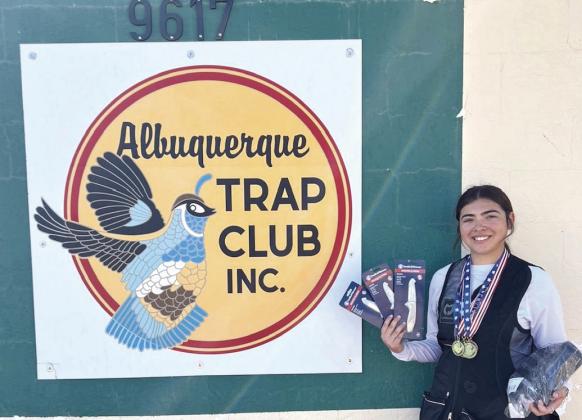 Hereford High School’s Kaylee Ritter recently participated in a skeet and trap competition in Albuquerque, N.M., delivering an exceptional performance that earned her top honors. Ritter took 1st place gold medal in skeet (Ladies Varsity), 1st place gold medal in double skeet (Ladies Varsity), 1st place gold medal in trap singles (Ladies Varsity), 3rd place bronze medal in ATA trap handicap (Ladies Varsity), 3rd place bronze medal in sporting clays (Ladies Varsity) and HOA (High Over All) Ladies Award.