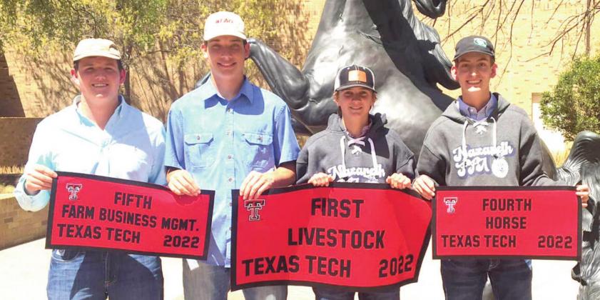 Nazareth qualified three teams for state at the Texas Tech judging contests. Dayson Schacher, Brett Heitschmidt, Tanner Wethington and Jett Ramaekers were on the championship livestock judging team.