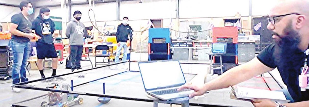 Dimmitt Robotics team 12398 competed in two virtual scrimmages on Dec. 12. The league has opted to hold many of the competitions virtually this season. Larry Garcia, DHS Robotics coach and mentor in the Panhandle North Region, works with other DHS coaches/mentors Jack Bell and Debbie Gil to keep the program on track for its continuing success.