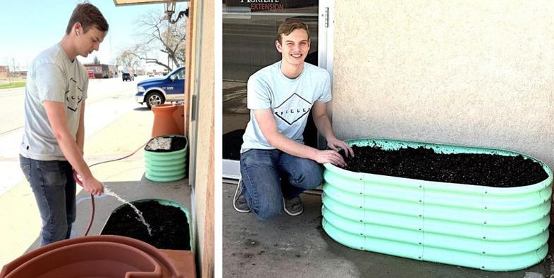Castro County 4-H and Keep Texas Beautiful Youth Ambassador Spencer Acker gave the Castro County AgriLife Extension Office a facelift recently. For his capstone ambassador project, Acker installed two raised beds and two rain barrels for the extension programs and also did some weeding out along the fence line in the back.