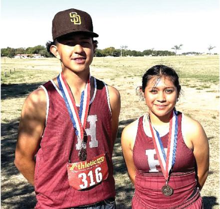 Aiden Cisneros and America Cardoza competed at the District 4-1A Cross Country Championships held at Kidsville in Plainview on Tuesday, qualifying to advance to Regionals. Cisneros placed third and Cardoza, sixth and will compete at the Regional Cross Country Meet on Oct. 21 at Mae Simmons Park in Lubbock. Also earning a medal in the Girls JV Division was Marilen Vega who finished in 9th place.