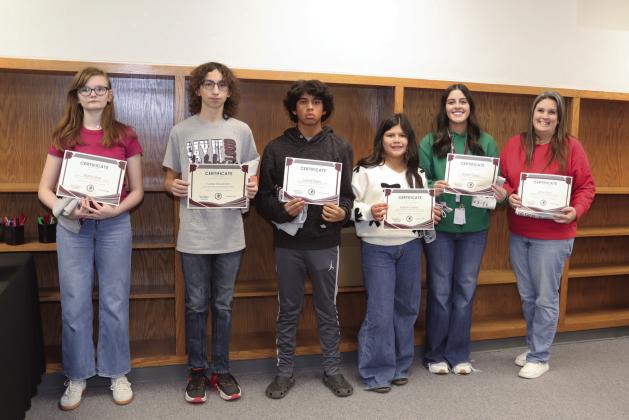 Tulia Junior High Recognitions Mattie Deal, Tucker Boudinot, Camilo Reyes, Yaldeliz Cedillo, Jeslyn Chasco, Jamie Klein