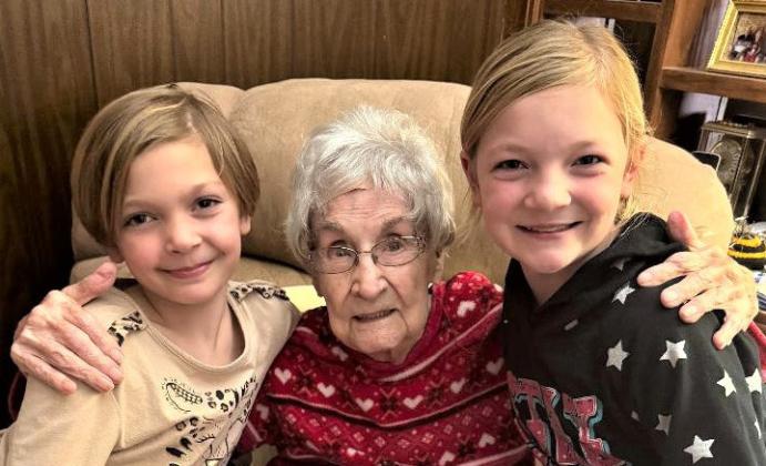 Displayers for January at Rhoads Memorial Library are Hart residents (left to right) Eleanor O’Connor, 9, Joy Barham (center) and Adalyn O’Connor,12. Who are exhibiting their crochet work.