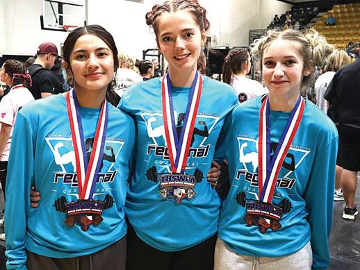 DHS Women’s Powerlifting Team (THSWPA Regionals - Unequipped) - Regional Qualifiers competed at Eldorado this past weekend. Earning medals were Liliana Rodriguez placing 4th in weight class ; Julia LaRue placing 2nd in weight class 123 (State Qualifi er); and Madison House, 3rd in weight class 97. (DISD photo)