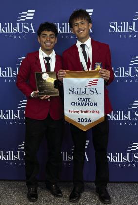 FELONY STOP CHAMPS--Felony Stop State Champions in Skills USA competition were Brandon Almaraz and Carlos Rodriguez.