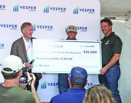 Co-CEOs Mark Rostafin and Juan Suarez presented Johnny Shelburne of the Tulia Fire Department with a $30,000 donation for the purchase of a new Command Pickup for the Tulia Fire Department.