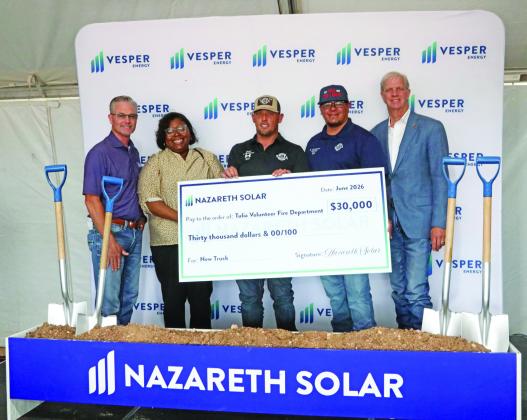 Swisher County representatives at Nazareth Solar Groundbreaking Ceremony: Dusty George-Mid-Plains, Ja’Nell Wafer-Tulia Chamber of Commerce, Johnny Shelburne-Tulia Fire Department, Stephen Hernandez-Tulia Fire Department, and Swisher County Judge Michael Clawson.