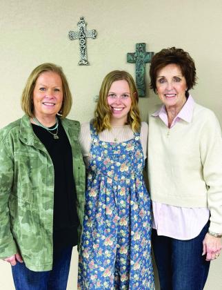 La Madre Mia hostesses and program for their recent meeting at Cafe Yahweh on January 8: (left to right) Kristen Hicks (hostess), Emily Carlson (program) and Sharon Hodges (hostess). Photo By Angela Blackmon