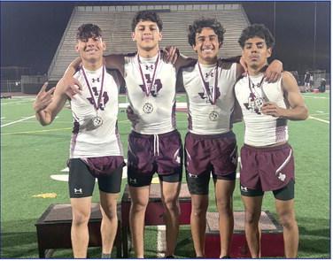 (Right) 1600-meter-relay first place winners Jaxon Lucio, Hilario Sarmiento, Isacc Payan and Brandon Almaraz.
