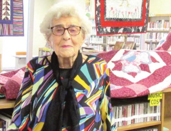 Local quilter Doris Lust is displaying some of her creations at Rhoads Memorial Library in anticipation of the upcoming Ogallala Quilt Festival.