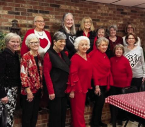 Progressive study club celebrated Valentines with husbands at Tule Lake Golf bar and Grill. Members and guests attending were Jeanne Todd, Emily Keese, Nancy Montague, Marilyn Foster, Sheran Childress, Tangy Garrison. Front row-Debbi Criswell, Richelle Cullifer, Ka Wilfong, Glenna Crooks, Cheryl Swinburn, Jan Irlbeck and Celeste Howard.