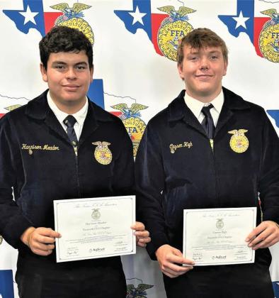 Nazareth FFA Harrison Meador, Caysen High and Jesse Acker (not shown) received their Lone Star Degrees at the first day of the Texas FFA State Convention in Houston last week.
