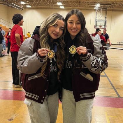 Hart Lady Longhorn Powerlifters Adamari Morales and Hannah Hernandez (left) brought home a pair of medals from a recent powerlifting meet. Both competed in the 123-pound weight class. Morales took first and Hernandez took third place.