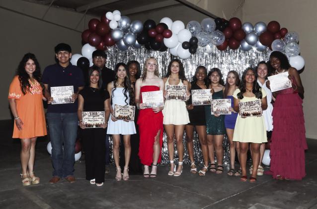Tulia High School Cheerleaders Coach Amber Contreras, Efran Mata - High Flyer Award, Mayci Del Toro - Heart and Hustle Award, Katie Deleon - All In Teammate Award, Sage Gore - Spark Plug Award, Natalie Hernandez - Senior Captain Legacy Award, Naliyah Williams - Varsity from the Start Award, Eliana Romero, Avery Ortega - Unbreakable Spirit Award, Symphoni Del Toro - Spirit of the Hive Award, Coach Alysia Brewer, Curslynn Shivers - Unbreakable Spirit Award