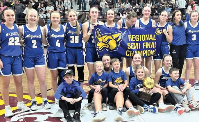 The Nazareth Swiftettes are continuing their march through the playoffs and have advanced to the Regional championship game after beating the Sands Lady Mustangs this past Monday. The teams beat Pringle-Morse in bi-district, McLean in area to reach the semifinals game. They will be competing against either Whitharral or Texline (scores not in as of this time) for the Regional title in hopes of punching a ticket to the State basketball tournament.