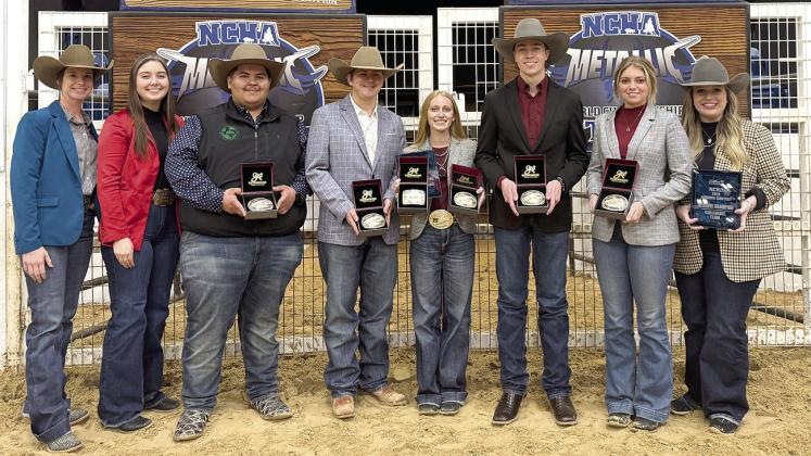 The West Texas A&amp;amp;M University Horse Judging team took home a reserve championship Nov. 21 at the National Cutting Horse Association Judging Contest. Pictured are, from left, Assistant Coach Lyndi Starr, Assistant Coach Rylee McKinney, Hereford’s Saul Flores, Nathan Allison, Madilynn Campbell, Ethan Hendrix, Kurtlee Smith and Head Coach Dr. Christy Adams.