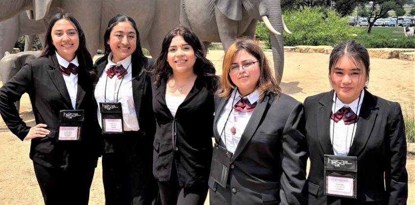 Dimmitt HOSA competed at the Kalahari in Round Rock this past week. Tania Hernandez (Courtesy Corp); Kheyla Casteneda (Health Education); Celeste Moya (Courtesy Corp); Awbrei Martinez (Medical Art Poster, Voting Delegate); and Kenzie Phan (Health Education)