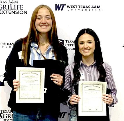Nazareth FFA students Brooklyn Birkenfeld and Charly Mask earned their cattle handlers certification through the TCFA program after learning and passing the practicums on giving shots, implements in ears, moving cattle to chutes properly as well as passing a beef quality assurance exam and interview.