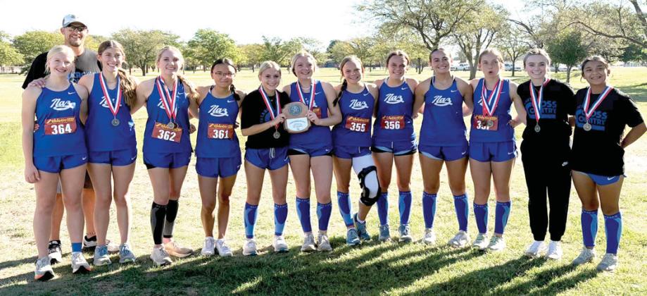 Nazareth Varsity and JV Girls XC teams competed at the District Championships. Nazareth Varsity — 2nd place team.Varsity members include Madison Brockman, 5th,Jolee Pigg, 6th, Mallory Wilhelm, 12th, Bridget Osterkamp, 14th, Zeli Olivas, 21st, Allie Pittillo, 23rd, Brynli Schilling, 24th. JV team members include Kyndrey Branum, 5th, McKinley Moore, 7th, Sydney Branum, 8th, Kira Patzold, 18th. The Varsity team advances to the Regional Meet at Mae Simmons in Lubbock on Oct. 22 and will run at 9 a.m.