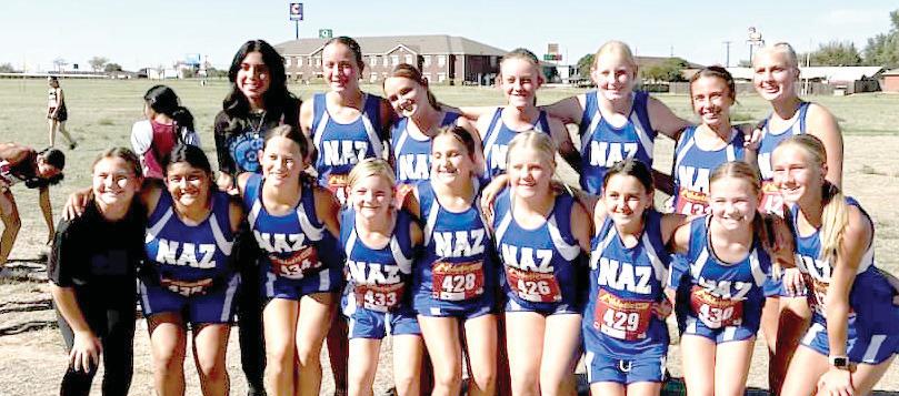 Nazareth JH Girls XC team competed at District on Tuesday and were the thirdplace team. Team members include Aubree Rowland, 9th, Steeley Moore, 12th, Gemma Pohlmeier, 13th, Evelyn Farris, 14th, Chesney Farris, 16th, Kaisyn Harkins, 23nd, Cora Rogers, 28th, Emery Brockman, 31st, Adalyn O’Connor, 33rd, Braeli Fuller, 34th, Kennedy Wilhelm, 36th, Ada Braddock, 39th, Alyssa Rios, 42nd, Wylie Braddock, 44th.
