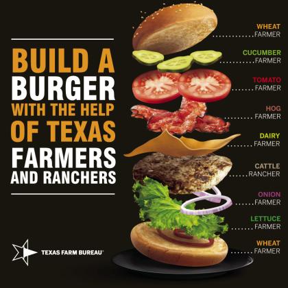 Texas Farm Bureau is highlighted this week by the Deaf Smith County Chamber of Commerce. Texas Farm Bureau reminded everyone this week that every part of a delicious hamburger comes from Texas Ag Producers.