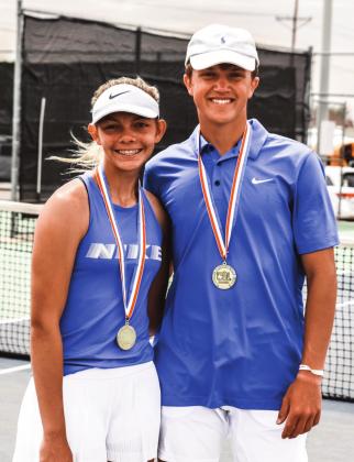 Naz tennis state qualifiers, mixed doubles – Harley Gerber and Carson Heiman. (photo by Cynthia Huseman)