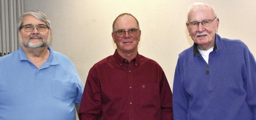 ELECTED TO NEW TERMS—Board members of the Hereford Texas Federal Credit Union elected to new terms at the 89th annual meeting include David Collins, chairman, Walter Paetzold, and Joe Kerr. (Photo by Jim Steiert)
