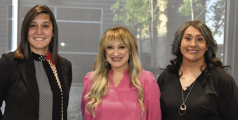 MILESTONES ACHIEVED—These Hereford Texas Federal Credit Union employees were honored at the annual meeting for milestone achievement in years worked for the cooperative. Left and right are Kirby Ramirez and Veronica Lopez, 15 years each, and Brandy Murillo (middle), 10 years. Not pictured is Lizeth Gutierrez, 10 years. (Photo by Jim Steiert)
