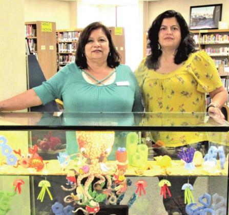 Rhoads Memorial Library staff members Sulema Oltivero, left, and Patty Padilla are Displayers of the Month for June and July.