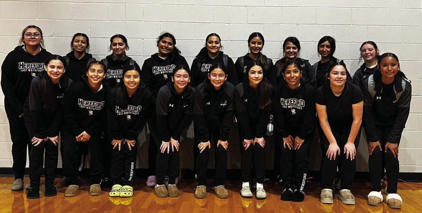 Hereford’s Lady Whiteface JV Maroon snagged second place and JV White took 3rd at the Dimmitt Tournament. Left, the Hereford JV White defeated Frenship in a tournament earlier this season for the consolation championship.