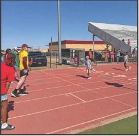 Tulia High School students assisted with the 3rd-5th grade track meet. Back row: Destiny Chavez, Jahlizza Brown, Jace Miller Easton Mahannah, Aiden Marquez, Adrian Reyes, Luke Moore, Gavin Mahannah, Zack Bice. Front Row: Sage Gore, Scarlett Chavez, Avary Wesley, Ava Comans, Tylani Hutcherson, Mayci Del Toro, Jocelyn Avila, Kloe Chasco, Nick Lopez, Jose Verdugo, Jesus Reyes.