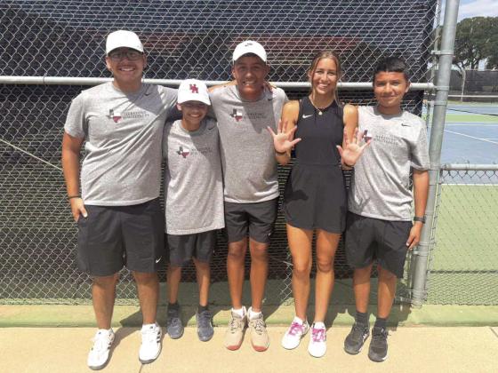 Alt Text for ImageHereford’s Tennis Team traveled to Lubbock Friday and started the day off with a 11-8 win against Lubbock High. It was a true team win, with key victories from both the boys and girls in doubles and singles. Macy Betzen clinched the 10th win of the dual with a dominant performance in singles and doubles. In the afternoon, The Herd battled hard but came up short against Lubbock Cooper, falling 7-12.