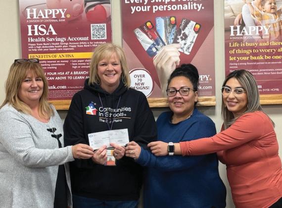 Happy State Bank of Dimmitt donated to the DISD Snack Pak 4 Kids Program. The donation will be used to provide weekend snack bags to the more than 200 DISD students in need. 100% of all donations collected are used to purchase food for the program. Groups wishing to donate to DISD Snack Pak 4 Kids, please contact Kendra Cantrell at kendra. cantrell@dimmittisd.net.