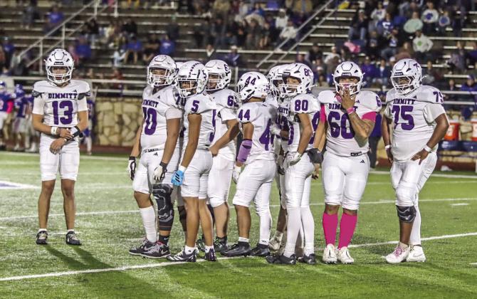 Dimmitt’s Kaden Carpio looks to the sidelines during Saturday’s 47-0 loss to Childress. Dimmitt is in third place in district play with a 1-1 district record and takes on Canadian Friday on the road. (Courtesy photo)