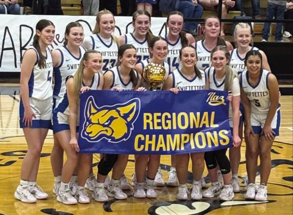 The Nazareth Swiftettes are heading to the UIL Class A Division II State Championship after two playoff wins including a 59-49 win against Texline in the Regional Championship (right) and then a thrilling 48-46 win against Gordon (right) in the State Semi-fi nal. Nazareth takes on Saltillo at 1 p.m. for the state title in San Antonio.