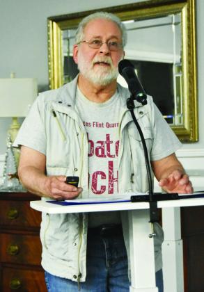 HISTORY AT FOOT--Dr. Paul Katz a Registered Professional Archaeologist (RPA) who had led surveys for federal, state, and private projects before retiring fieldwork, shared details of the field of archaeology with members of the Panhandle Texas Master Naturalist Chapter at a recent meeting in Canyon. He reminded TMN members that they might well encounter traces of the past in their trekking and working in the outdoors. (Photo by Jim Steiert)