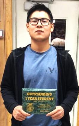 Nazareth FFA - Alan Chea was selected as Outstanding 1st Year Student