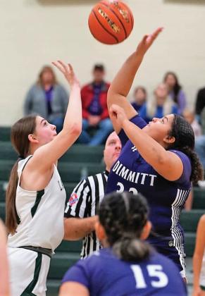 Bobbies Milee Thomas goes after the jump ball to get the game going against Highland Park. No stats available for game. (Dimmitt Sports Media)