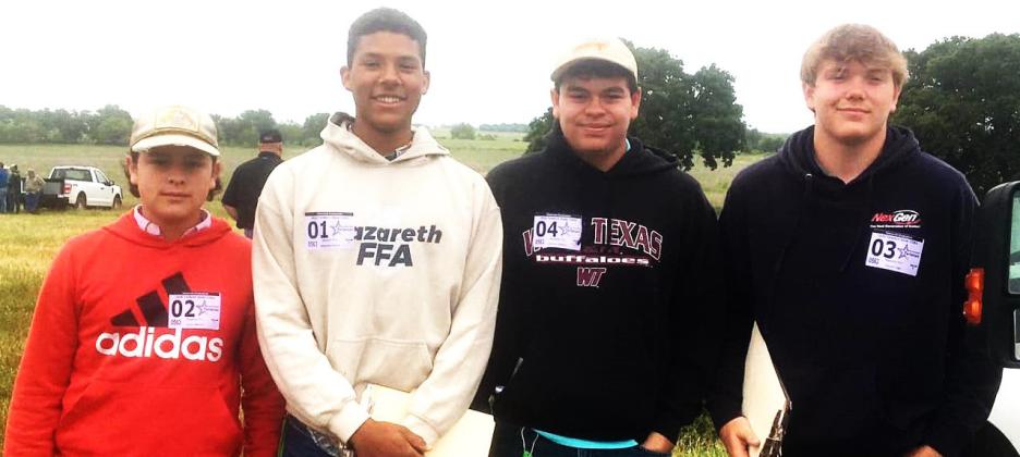 Nazareth FFA Homesite Team competed in the state competition, 1A-6A schools, on Thursday in Gorman, Texas. Members of the team include Oliver Meador, Max Snead, Caysen High and Harrison Meador.