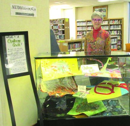 Displayer for the Month of March at Rhoads Memorial Library is Cinde (Sides) Ebeling, a member of the Ogallala Quilters Society. The Dimmitt native is showing some quilting samples that reflect various techniques and color combinations. The Ogallala Quilt Festival will be held in Dimmitt.