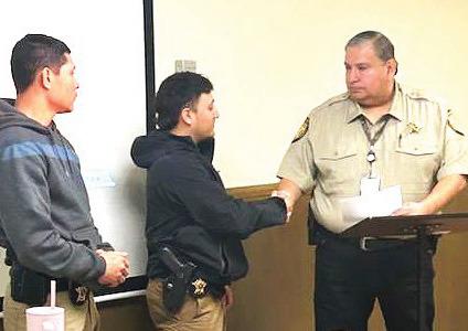 Sheriff Sal Rivera presented commendations to Sheriff’s Office Deputies Jacob Lule and Caylen Vasquez during Commissioners Court this past Monday for their actions while responding to a car accident and going to great lengths to assist a victim before EMS arrived.