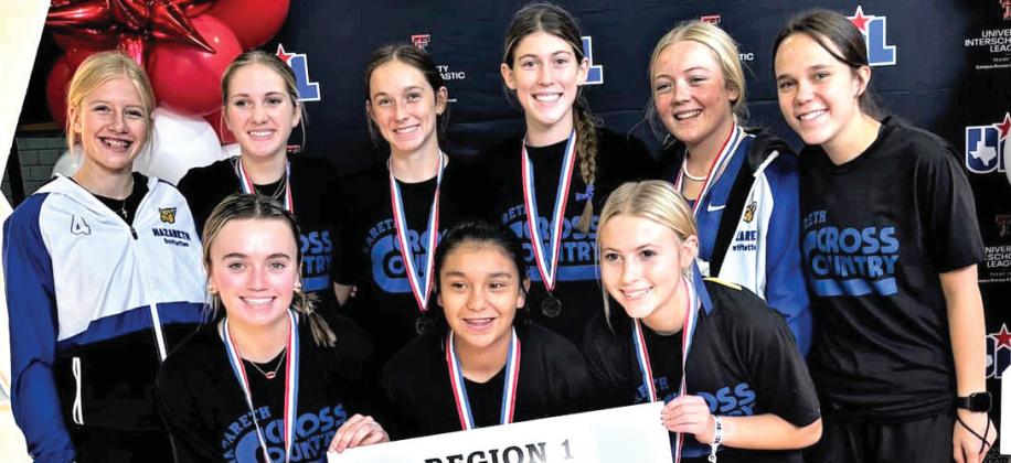 Nazareth Swiftettes Cross Country placed fourth at the Regional meet in, qualifying them to advance to state competition in Round Rock on Nov. 2. Team members include Mallory Wilhelm, Jolee Pigg, Bridget Osterkamp, Kelsie Gunter, Zeli Olivas and Allie Pittillo.