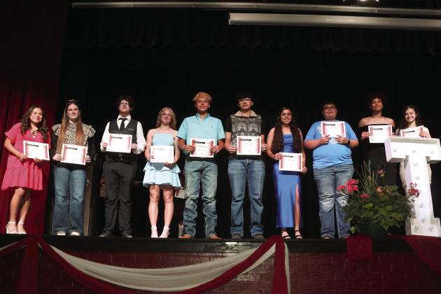 A-B Honor Roll: Sophomores Mariah Briones, Skilee Cargill, Lawson Fletcher, Sage Gore, Reynaldo Guerrero, Romeo Guillen, Kimberley Joven, Nicholas Lopez, Michelle Mott, Brianna Villarreal.