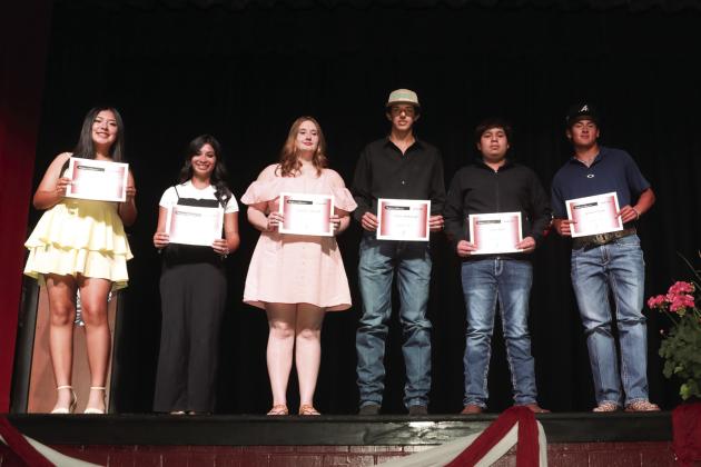 A-B Honor Roll: Juniors Destiny Chavez, Mayci Del Toro, Jaycelein Harrell, Easton Mahannah, Jesus Reyes, and Gustavo Trevino.